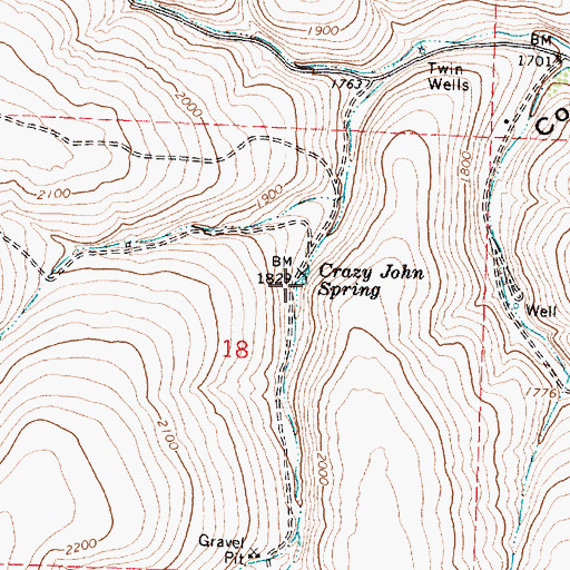 Topographic Map of Crazy John Spring, OR