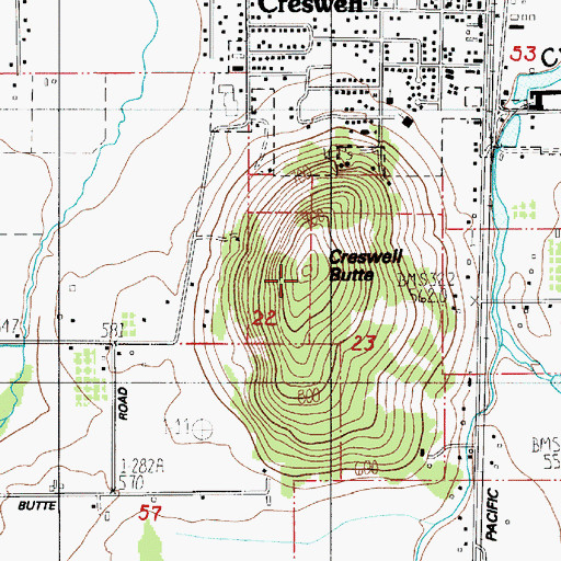 Topographic Map of Creswell Butte, OR