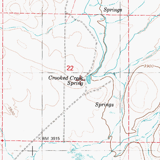 Topographic Map of Crooked Creek Spring, OR