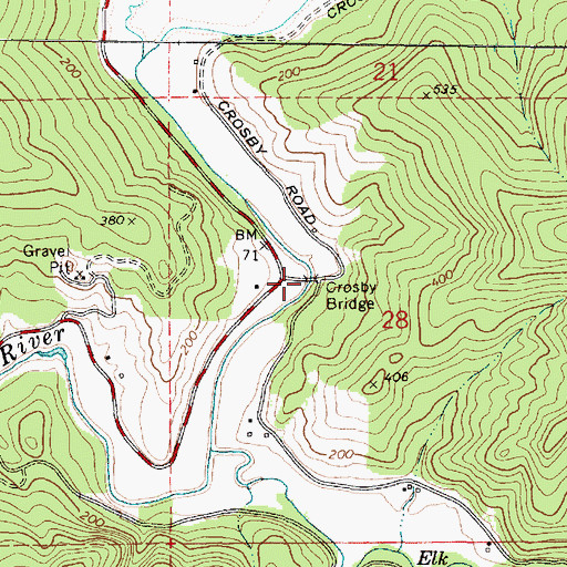 Topographic Map of Crosby Bridge, OR