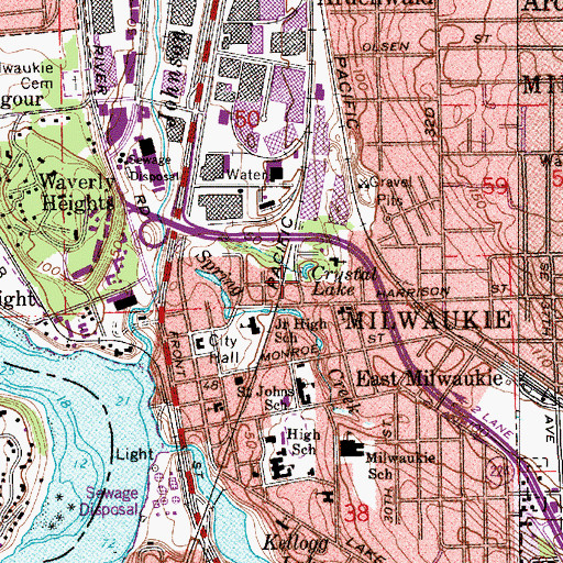 Topographic Map of Crystal Lake, OR