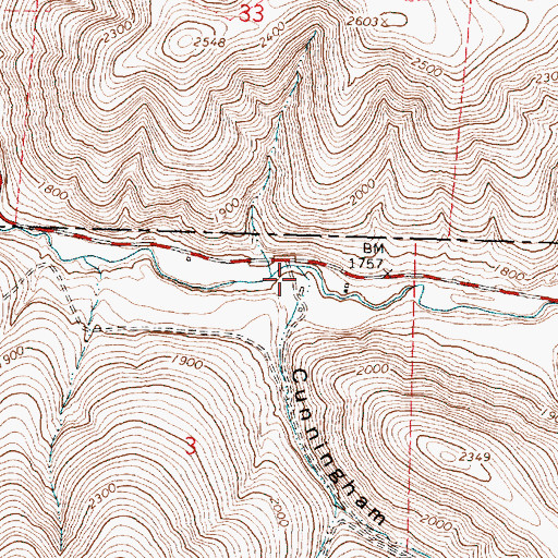 Topographic Map of Cunningham Canyon, OR