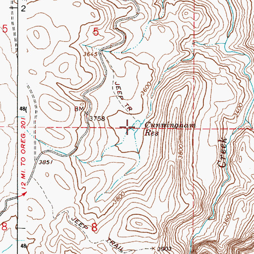 Topographic Map of Cunningham Reservoir, OR