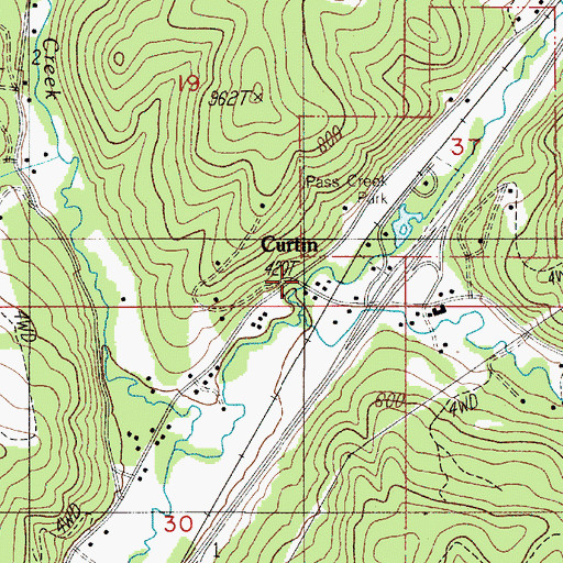 Topographic Map of Curtin, OR