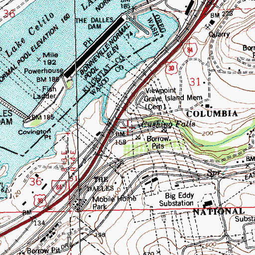 Topographic Map of Cushing Falls, OR