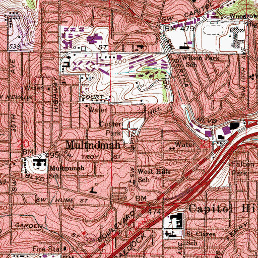 Topographic Map of Custer City Park, OR