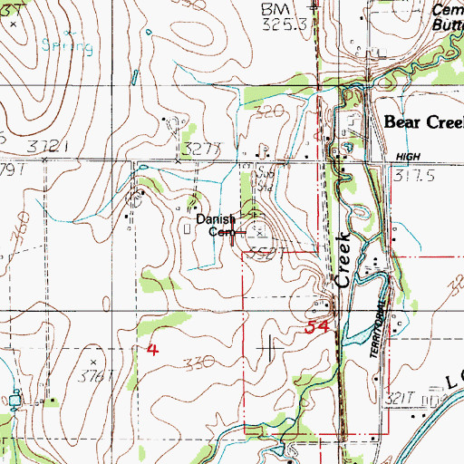 Topographic Map of Danish Cemetery, OR