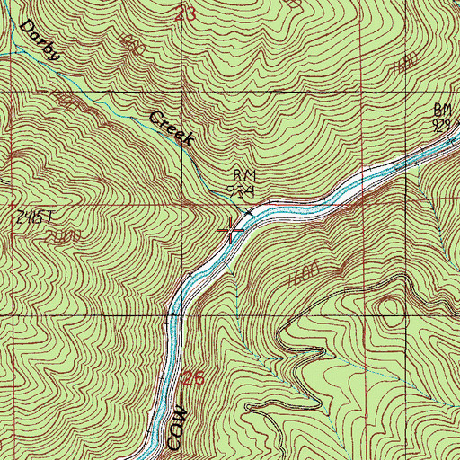 Topographic Map of Darby Creek, OR
