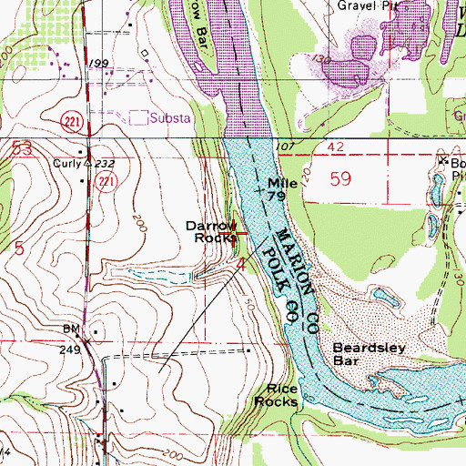 Topographic Map of Darrow Rocks, OR