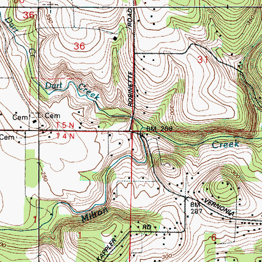 Topographic Map of Dart Creek, OR