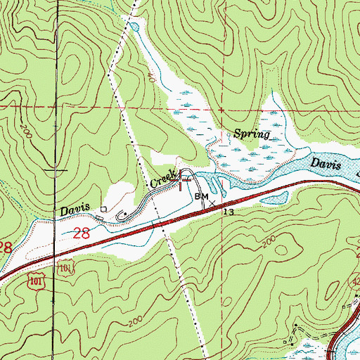 Topographic Map of Davis Creek, OR