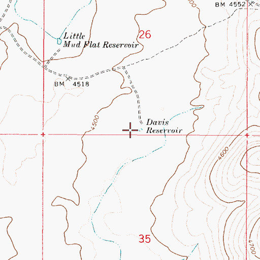 Topographic Map of Davis Reservoir, OR