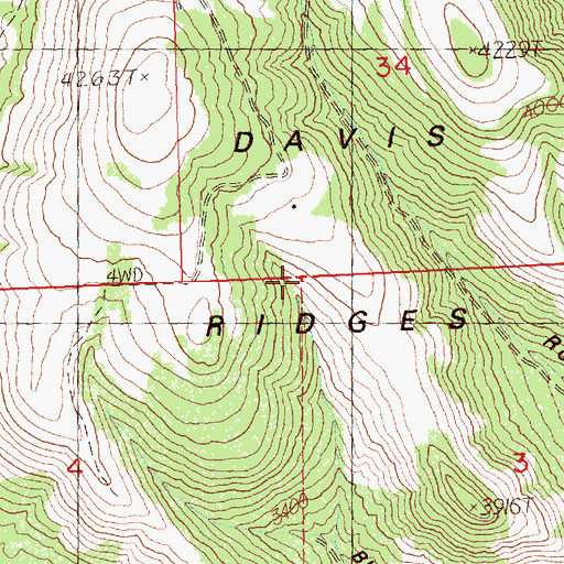 Topographic Map of Davis Ridges, OR