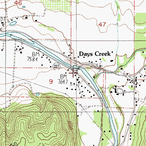 Topographic Map of Days Creek, OR