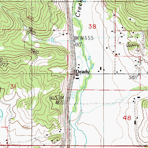 Topographic Map of Deady (historical), OR