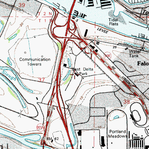 Topographic Map of Delta Park East, OR