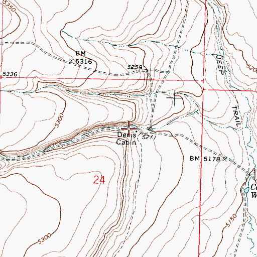 Topographic Map of Denis Cabin, OR