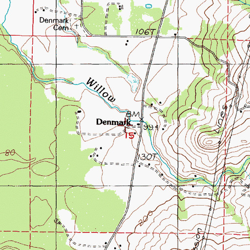 Topographic Map of Denmark, OR