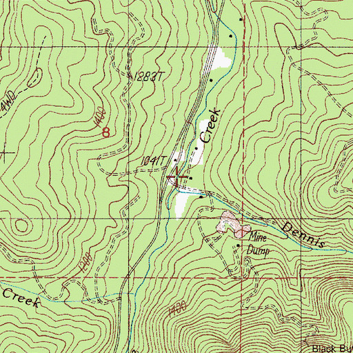Topographic Map of Dennis Creek, OR