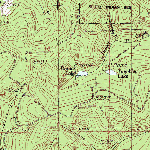 Topographic Map of Derrick Lake, OR