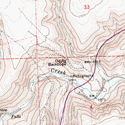 Topographic Map of Devils Backbone, OR