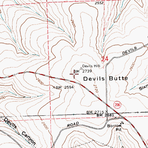 Topographic Map of Devils Butte, OR