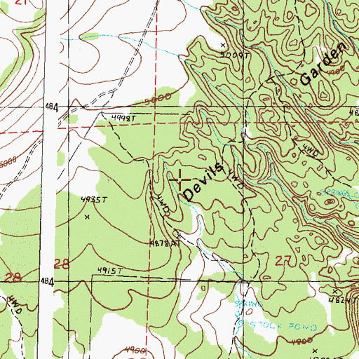Topographic Map of Devils Garden, OR