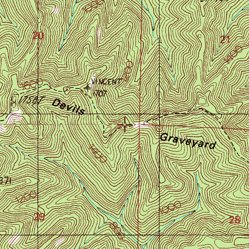 Topographic Map of Devils Graveyard, OR