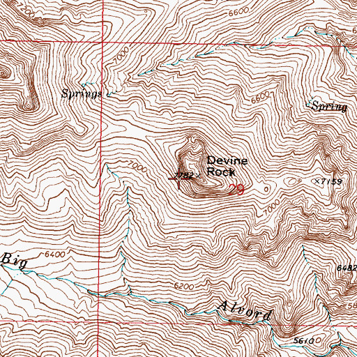 Topographic Map of Devine Rock, OR