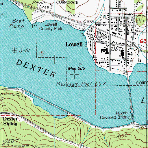 Topographic Map of Dexter Reservoir, OR