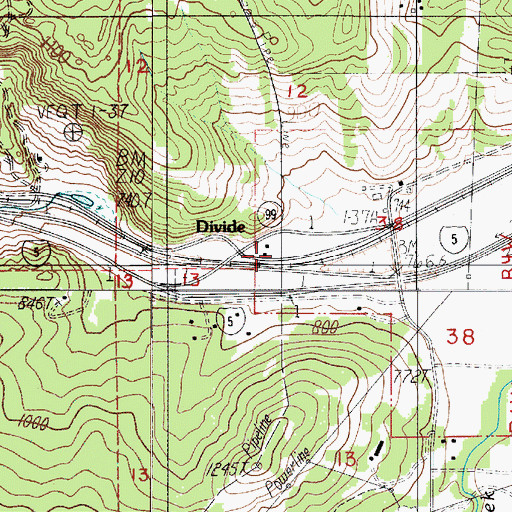 Topographic Map of Divide, OR