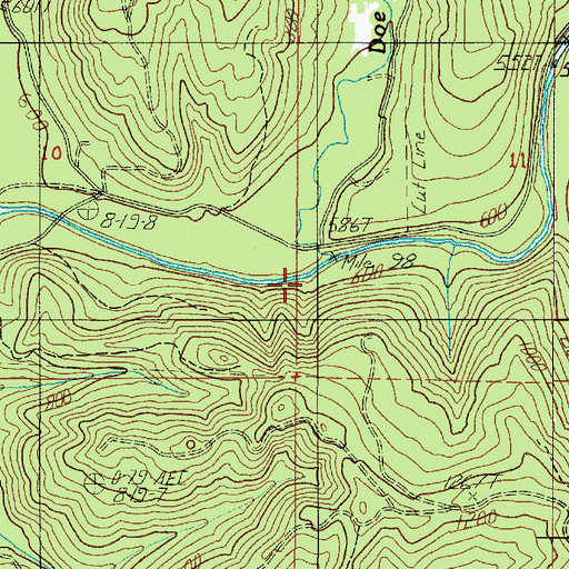Topographic Map of Doe Creek, OR