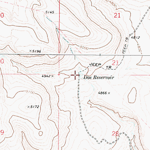 Topographic Map of Doe Reservoir, OR