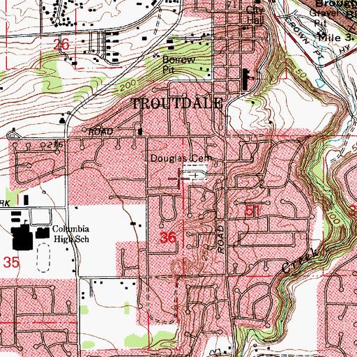 Topographic Map of Douglas Cemetery, OR