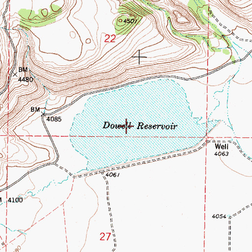 Topographic Map of Dowell Reservoir, OR