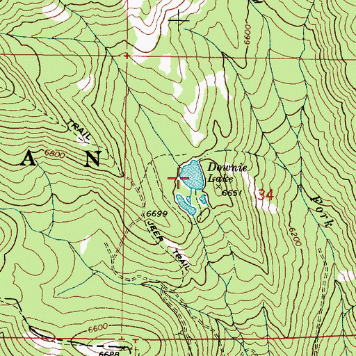 Topographic Map of Downie Lake, OR