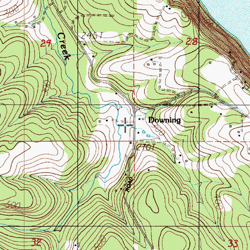 Topographic Map of Downing (historical), OR