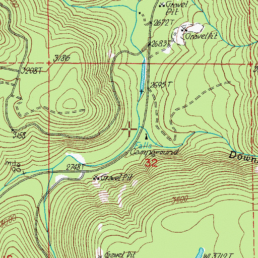 Topographic Map of Downing Creek, OR