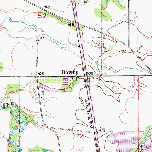 Topographic Map of Downs, OR