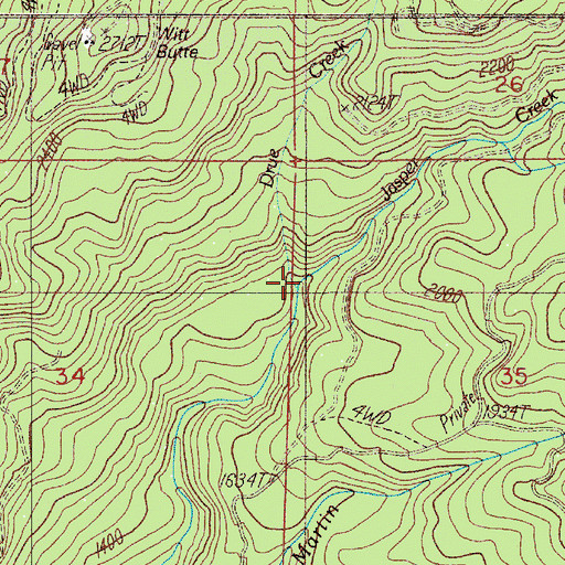 Topographic Map of Drue Creek, OR