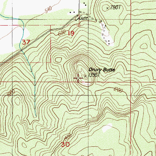 Topographic Map of Drury Butte, OR