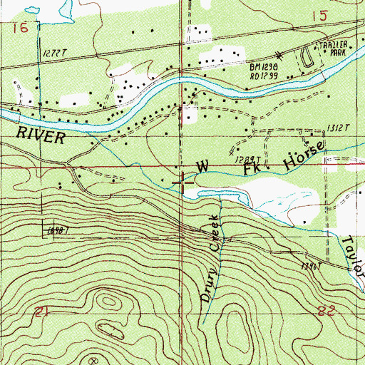 Topographic Map of Drury Creek, OR