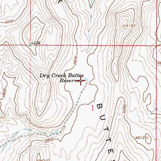 Topographic Map of Dry Creek Buttes Reservoir, OR