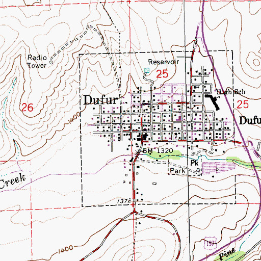 Topographic Map of Dufur, OR