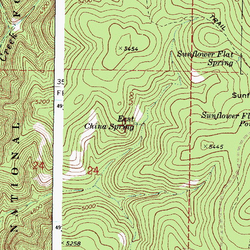 Topographic Map of East China Spring, OR