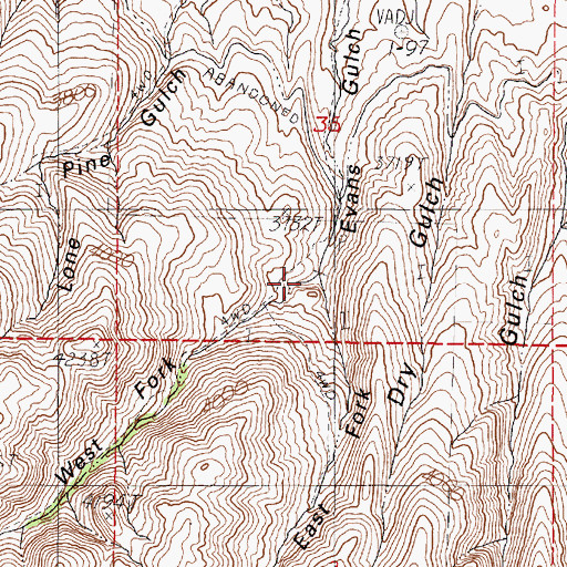 Topographic Map of East Fork Evans Gulch, OR