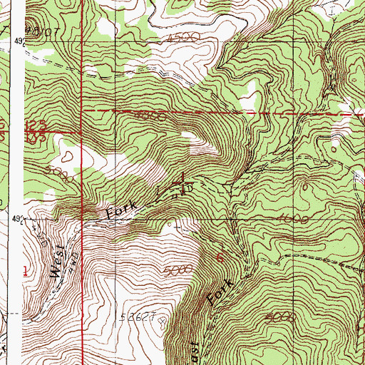 Topographic Map of East Fork Koontz Creek, OR