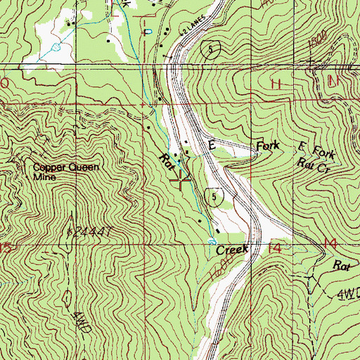 Topographic Map of East Fork Rat Creek, OR