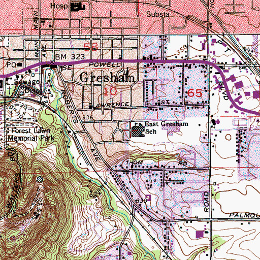 Topographic Map of East Gresham Elementary School, OR