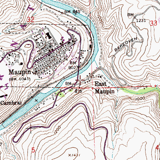 Topographic Map of East Maupin, OR